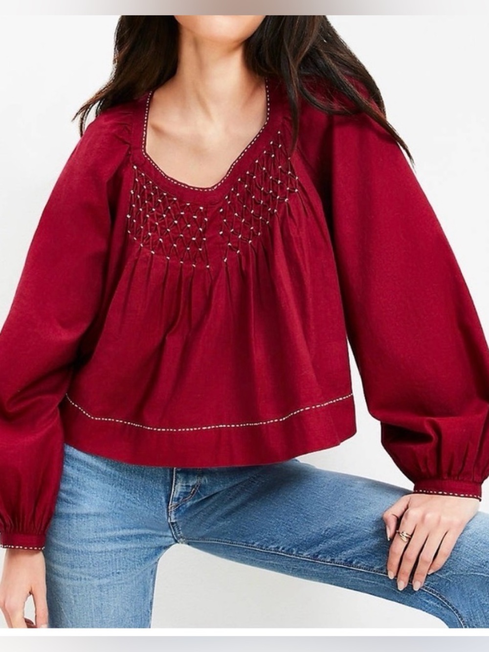 LOFT Burgundy Embellished Blouse
